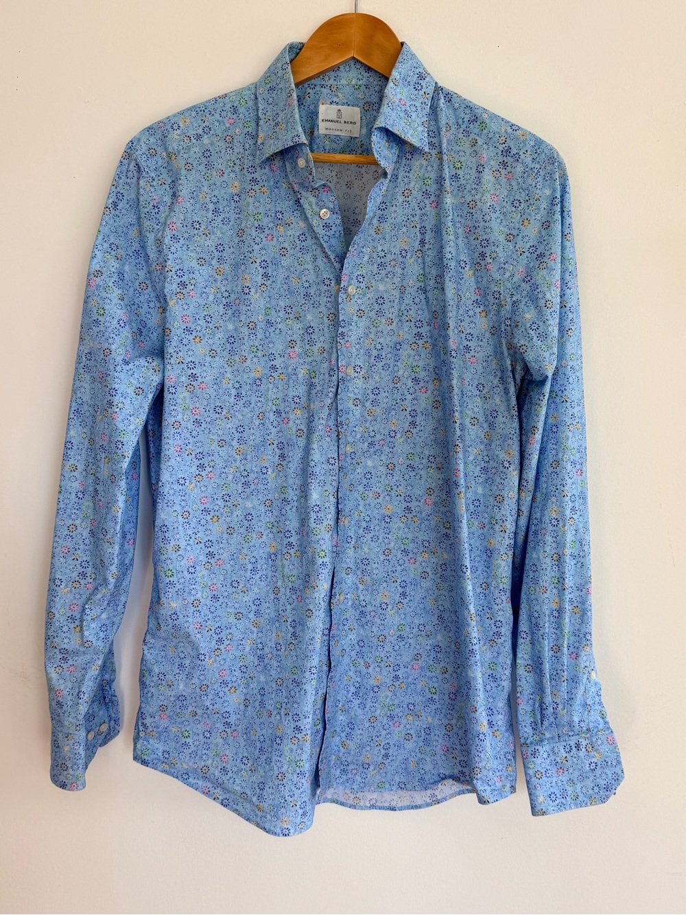 NEW Emanuel Berg Blue Floral Button-Up Shirt